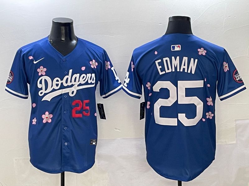 Men Los Angeles Dodgers 25 Edman Blue Sakura Edition 2025 Nike MLB Jersey style 2